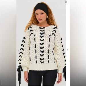 For Love & Lemons Laurel Sweater Cream with Black Ribbon | Size Small | BNWT